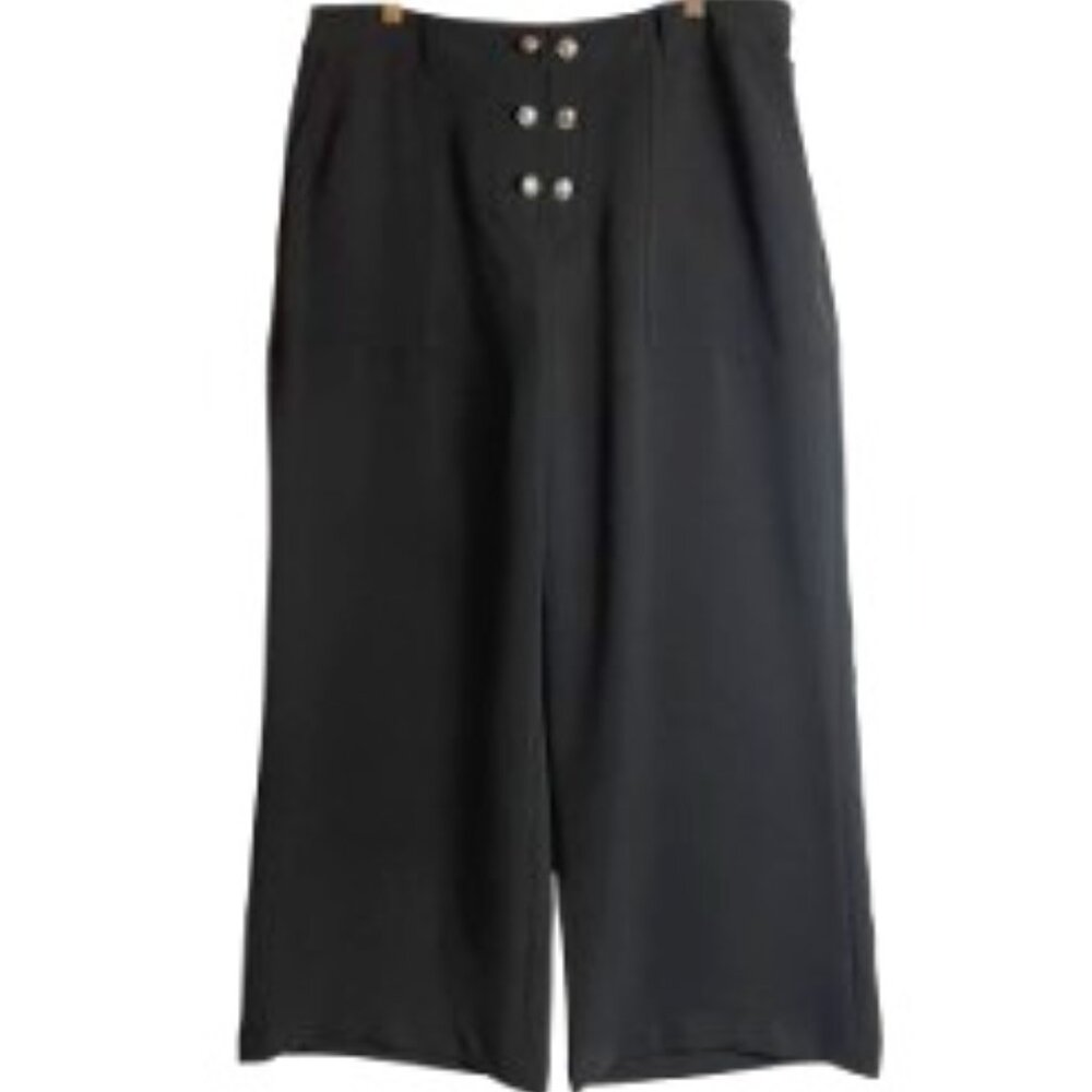 Karl Lagerfeld Black Wide-Leg High-Rise Pants with Silver-Tone Buttons